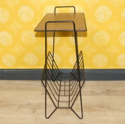 Pamono String Newspaper Rack in Teak Formica and Black Metal, 1960s><noscript><img width=