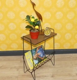 Pamono String Newspaper Rack in Teak Formica and Black Metal, 1960s><noscript><img width=