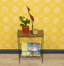 Pamono String Newspaper Rack in Teak Formica and Black Metal, 1960s><noscript><img width=
