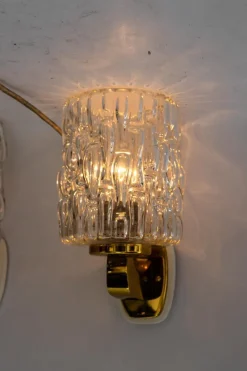 Pamono Structured Glass Wall Lamps by Rupert Nikoll, Vienna, Austria, 1950s, Set of 2><noscript><img width=