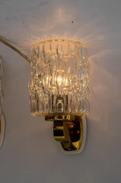 Pamono Structured Glass Wall Lamps by Rupert Nikoll, Vienna, Austria, 1950s, Set of 2><noscript><img width=