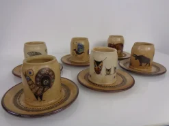 Pamono Studio Ceramic Breakfast Plates & Coffee Mug by Heinz Theo Dietz, 1960s, Set of 12> Coffee & Tea Service