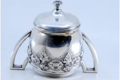 Pamono Sugar Bowl in Embossed Silver with Floral Motifs and Hinged Lid><noscript><img width=