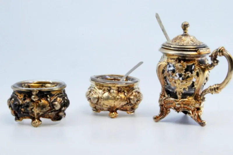 Online Pamono Sugar Bowl with Salt and Pepper Shaker in Gilded Silver, Set of 3