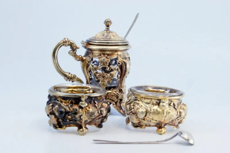 Online Pamono Sugar Bowl with Salt and Pepper Shaker in Gilded Silver, Set of 3