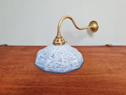 Pamono Swan Neck Wall Light in Brass and Blue Speckled Glass, 1930s