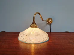 Pamono Swan Neck Wall Light in Brass and Blue Speckled Glass, 1930s