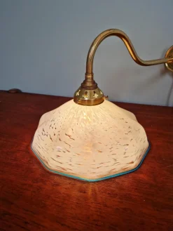 Pamono Swan Neck Wall Light in Brass and Blue Speckled Glass, 1930s