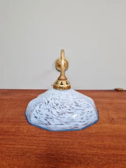 Pamono Swan Neck Wall Light in Brass and Blue Speckled Glass, 1930s