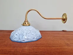 Pamono Swan Neck Wall Light in Brass and Blue Speckled Glass, 1930s