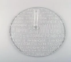 Pamono Swedish Art Glass Cheese Platters with Cheese Names & Bowls, 1980s, Set of 4> Trays