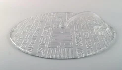 Pamono Swedish Art Glass Cheese Platters with Cheese Names & Bowls, 1980s, Set of 4><noscript><img width=