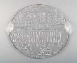 Pamono Swedish Art Glass Cheese Platters with Cheese Names & Bowls, 1980s, Set of 4><noscript><img width=