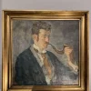 Pamono Swedish Artist, Man with a Pipe, Early 20th Century, Oil on Canvas> Art Nouveau