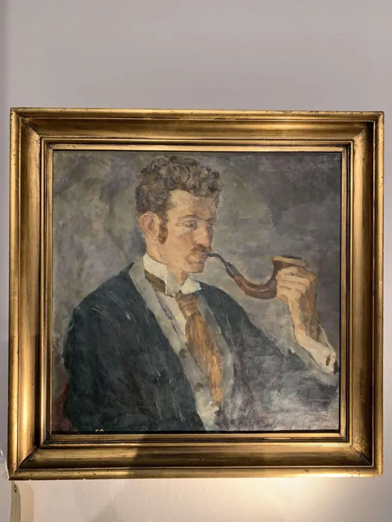 Pamono Swedish Artist, Man with a Pipe, Early 20th Century, Oil on Canvas> Art Nouveau