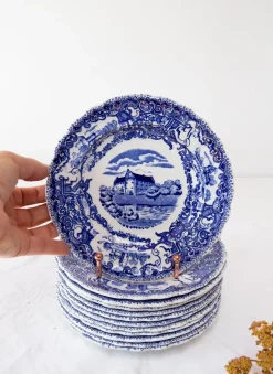 Pamono Swedish Dessert Plates Castles in Blue from Rörstrand, Set of 12><noscript><img width=