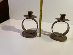 Pamono Swedish Grace Patinated Copper Circle Candleholders, 1920s, Set of 2><noscript><img width=