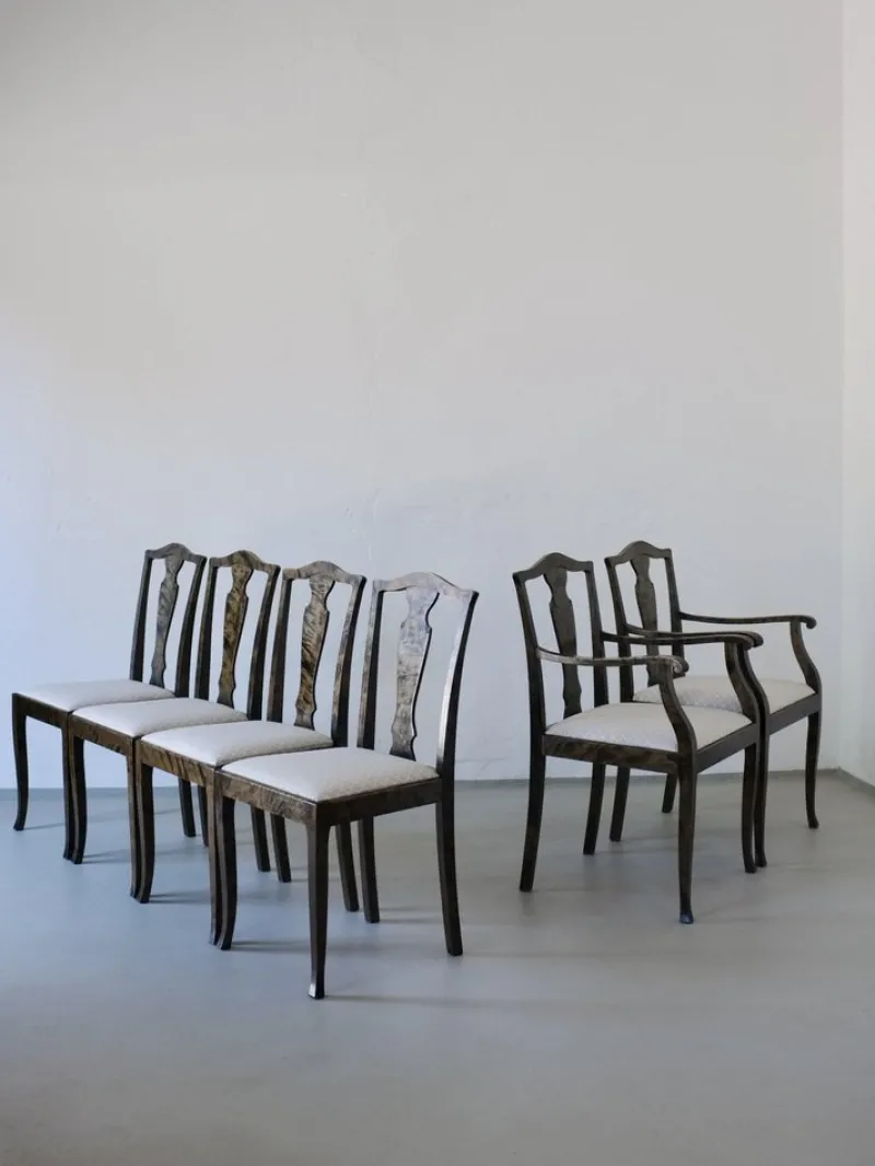 Pamono Swedish Grace Satin Birch Dining Chairs, 1920s, Set of 6> Side Chairs & Dining Chairs
