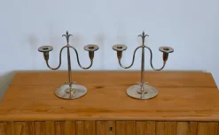 Pamono Swedish Grace Silver-Plated Candelabras by Elis Bergh for C. G. Hallberg, Stockholm, 1920s, Set of 2> Candleholders