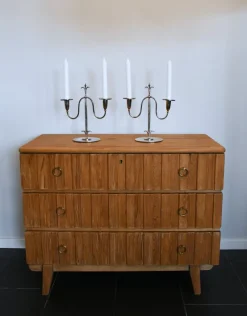 Pamono Swedish Grace Silver-Plated Candelabras by Elis Bergh for C. G. Hallberg, Stockholm, 1920s, Set of 2><noscript><img width=