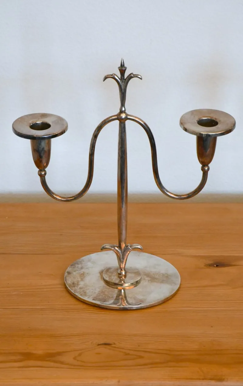 Pamono Swedish Grace Silver-Plated Candelabras by Elis Bergh for C. G. Hallberg, Stockholm, 1920s, Set of 2> Candleholders