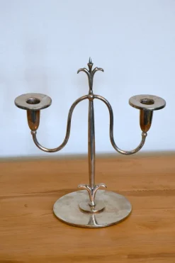 Pamono Swedish Grace Silver-Plated Candelabras by Elis Bergh for C. G. Hallberg, Stockholm, 1920s, Set of 2><noscript><img width=