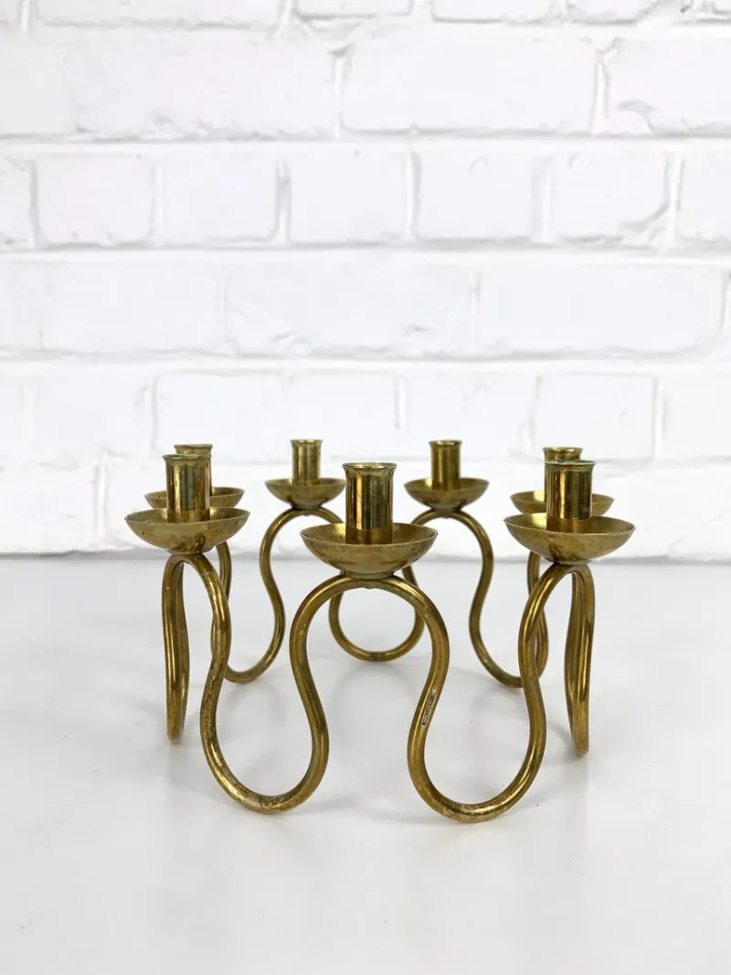 Pamono Swedish Modern Brass Candelabra by Lars Holmström for Svenskt Tenn, Sweden, 1950s> Candleholders