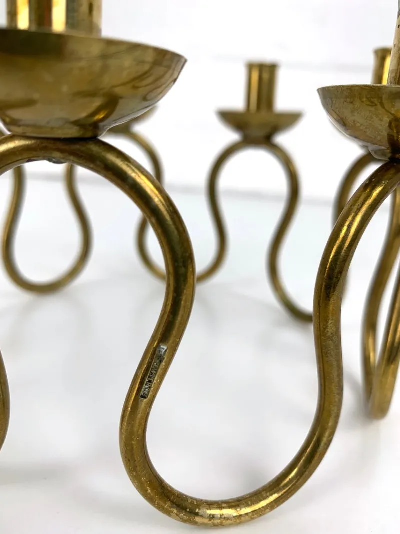 Pamono Swedish Modern Brass Candelabra by Lars Holmström for Svenskt Tenn, Sweden, 1950s> Candleholders