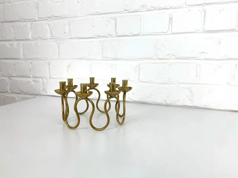 Pamono Swedish Modern Brass Candelabra by Lars Holmström for Svenskt Tenn, Sweden, 1950s> Candleholders