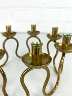 Pamono Swedish Modern Brass Candelabra by Lars Holmström for Svenskt Tenn, Sweden, 1950s><noscript><img width=