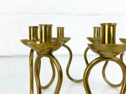 Pamono Swedish Modern Brass Candelabra by Lars Holmström for Svenskt Tenn, Sweden, 1950s><noscript><img width=