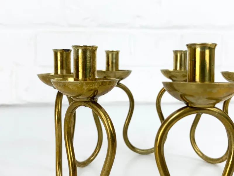 Pamono Swedish Modern Brass Candelabra by Lars Holmström for Svenskt Tenn, Sweden, 1950s> Candleholders