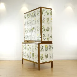 Pamono Swedish Modern Cabinet with Nordens Flora Illustrations by C.A.M Lindman, 1940s><noscript><img width=