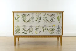 Pamono Swedish Modern Dresser with Nordens Flora Illustrations by C. A. M. Lindman, 1930s> Dressers, Commodes & Chests