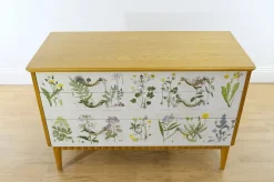 Pamono Swedish Modern Dresser with Nordens Flora Illustrations by C. A. M. Lindman, 1930s><noscript><img width=