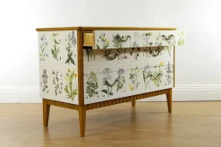 Pamono Swedish Modern Dresser with Nordens Flora Illustrations by C. A. M. Lindman, 1930s><noscript><img width=