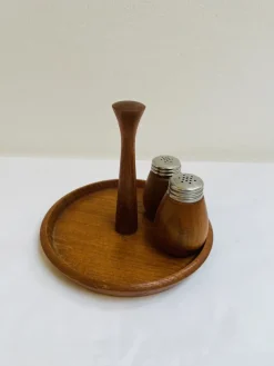 Pamono Swedish Salt and Pepper Set in Teak by K. Holmberg, 1960s, Set of 3><noscript><img width=