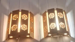Pamono Swedish Wall Lamps in Pinewood, 1970s, Set of 2><noscript><img width=