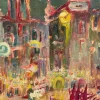 Clearance Pamono Swiss Artist, Celebration Scene in the Square, 20th Century, Oil Painting