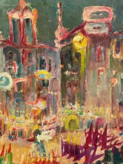Clearance Pamono Swiss Artist, Celebration Scene in the Square, 20th Century, Oil Painting
