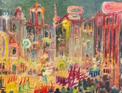 Clearance Pamono Swiss Artist, Celebration Scene in the Square, 20th Century, Oil Painting