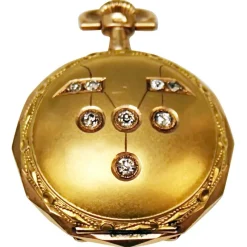 Pamono Swiss Pocket Watch in 14 Carat Gold with Diamonds, 1890s> Watches