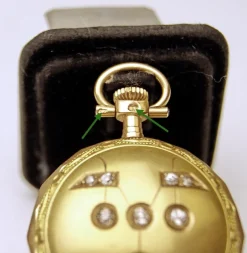 Pamono Swiss Pocket Watch in 14 Carat Gold with Diamonds, 1890s><noscript><img width=