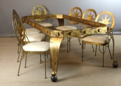 Clearance Pamono Table and Chairs in Gilded Iron, Set of 9