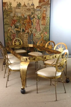 Clearance Pamono Table and Chairs in Gilded Iron, Set of 9
