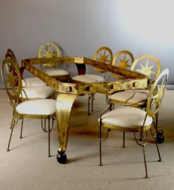 Clearance Pamono Table and Chairs in Gilded Iron, Set of 9