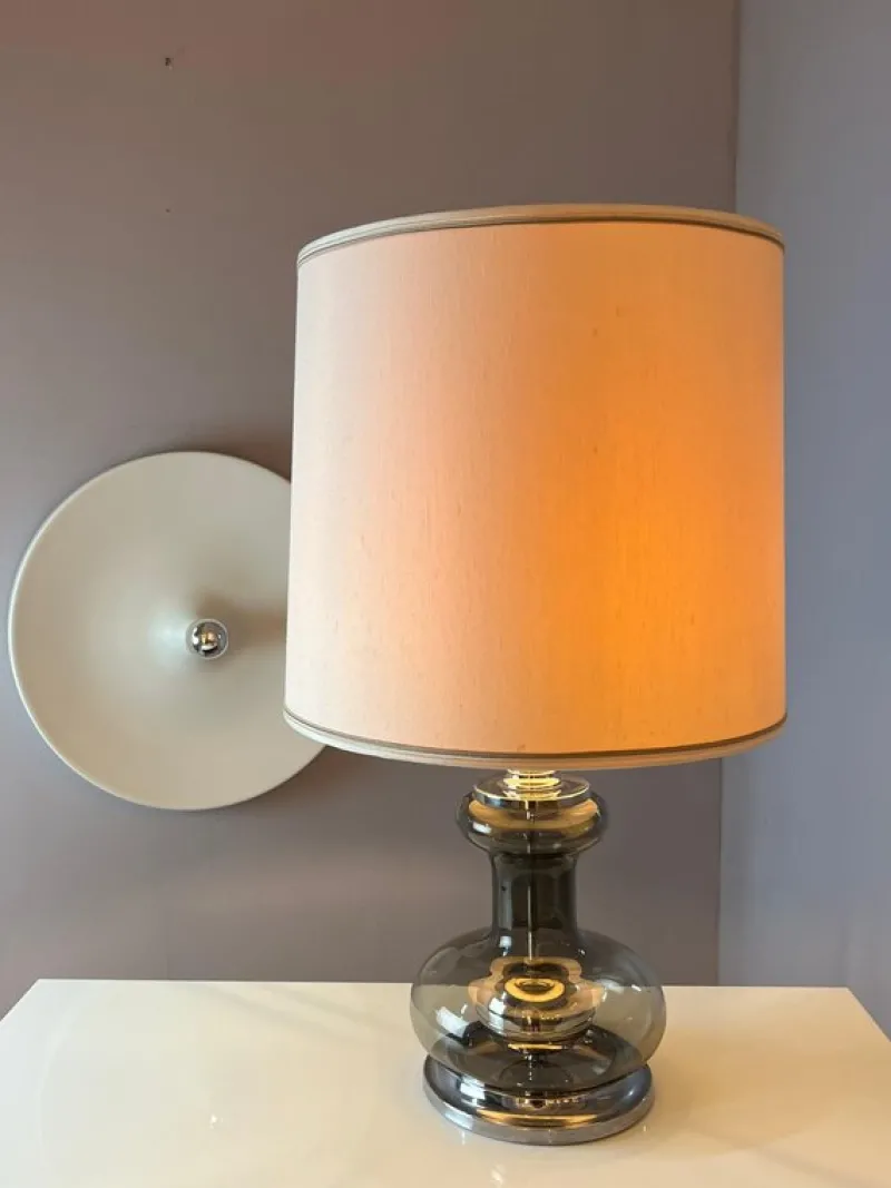 Pamono Table Lamp in Grey and Silver Smoked Glass> Table Lamps