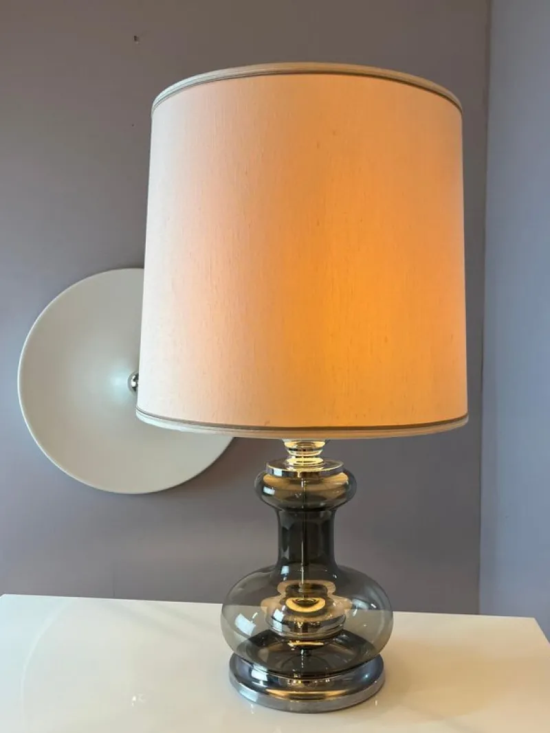 Pamono Table Lamp in Grey and Silver Smoked Glass> Table Lamps