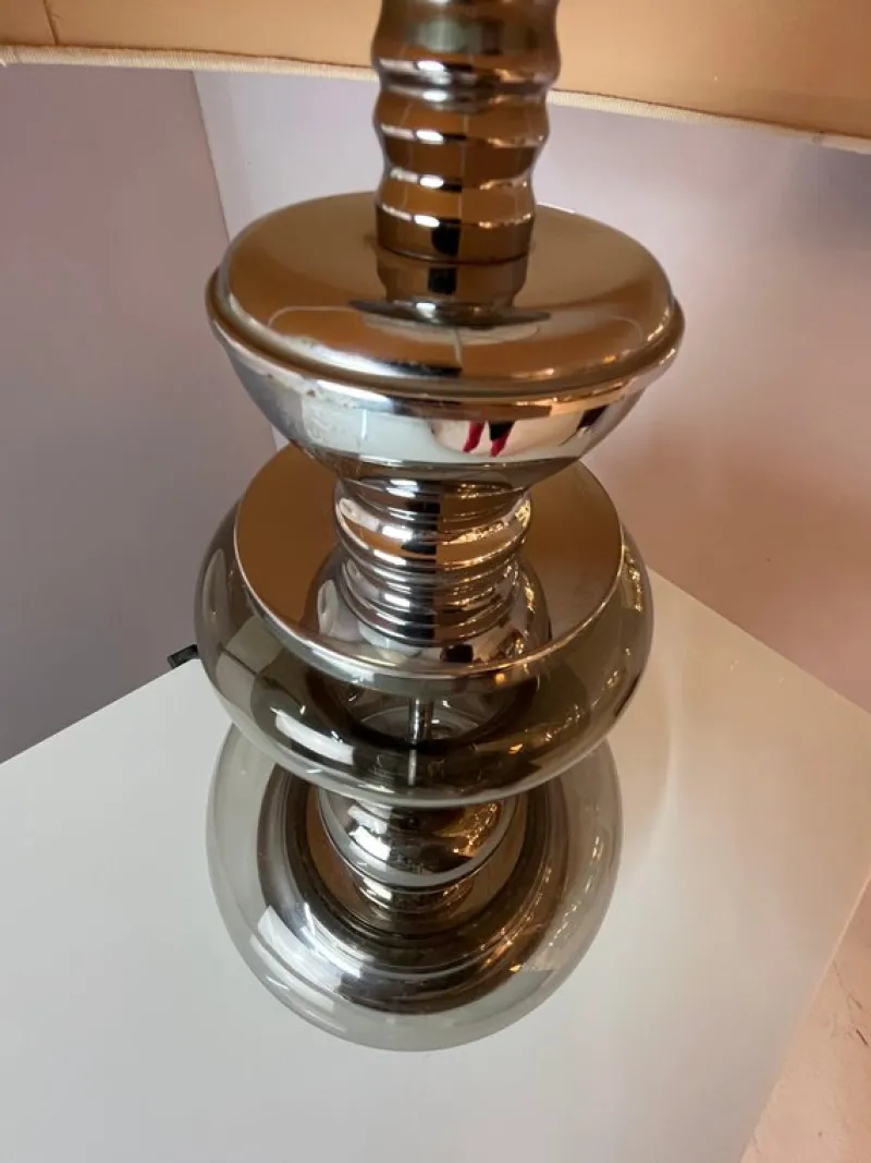 Pamono Table Lamp in Grey and Silver Smoked Glass> Table Lamps