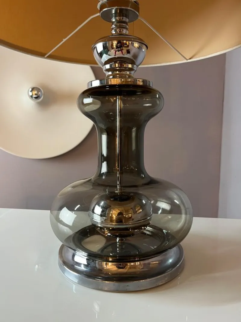 Pamono Table Lamp in Grey and Silver Smoked Glass> Table Lamps